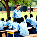 Education in South Sudan**

A vibrant image depicting children in South Sudan, fully clothed in school uniforms, attending an outdoor class. The setting is a simple school with limited resources but filled with hope. Include a dedicated teacher guiding the students. The scene should convey resilience and determination. safe for work, appropriate content, fully clothed, family-friendly, professional photography, perfect anatomy, natural proportions.

**