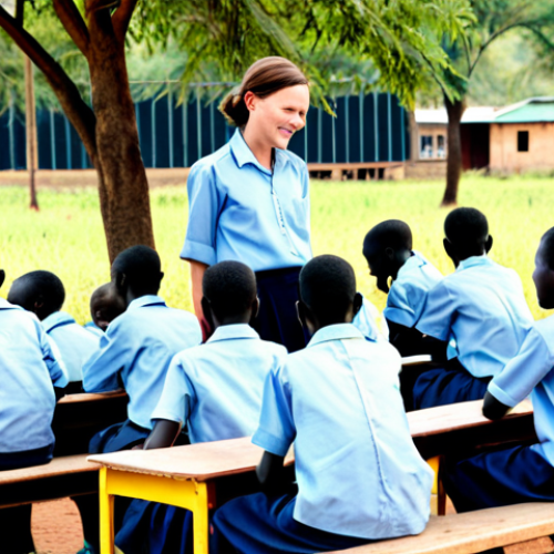 Education in South Sudan**

A vibrant image depicting children in South Sudan, fully clothed in school uniforms, attending an outdoor class. The setting is a simple school with limited resources but filled with hope. Include a dedicated teacher guiding the students. The scene should convey resilience and determination. safe for work, appropriate content, fully clothed, family-friendly, professional photography, perfect anatomy, natural proportions.

**
