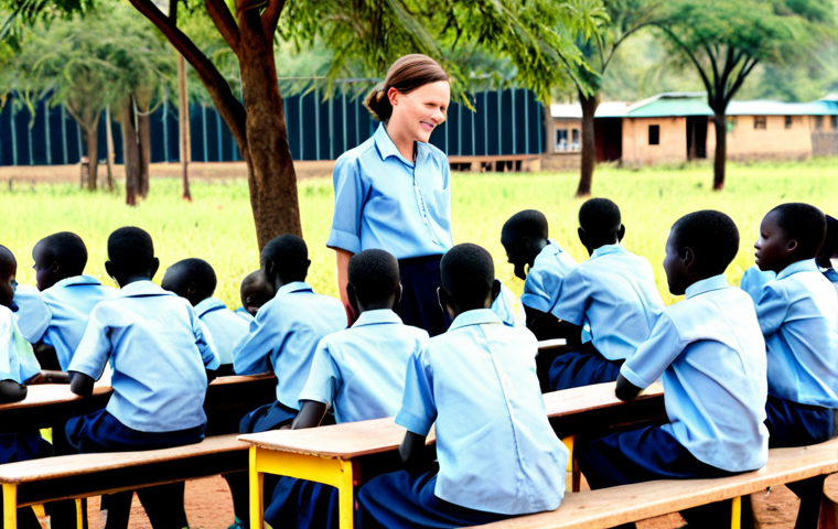 Education in South Sudan**

A vibrant image depicting children in South Sudan, fully clothed in school uniforms, attending an outdoor class. The setting is a simple school with limited resources but filled with hope. Include a dedicated teacher guiding the students. The scene should convey resilience and determination. safe for work, appropriate content, fully clothed, family-friendly, professional photography, perfect anatomy, natural proportions.

**