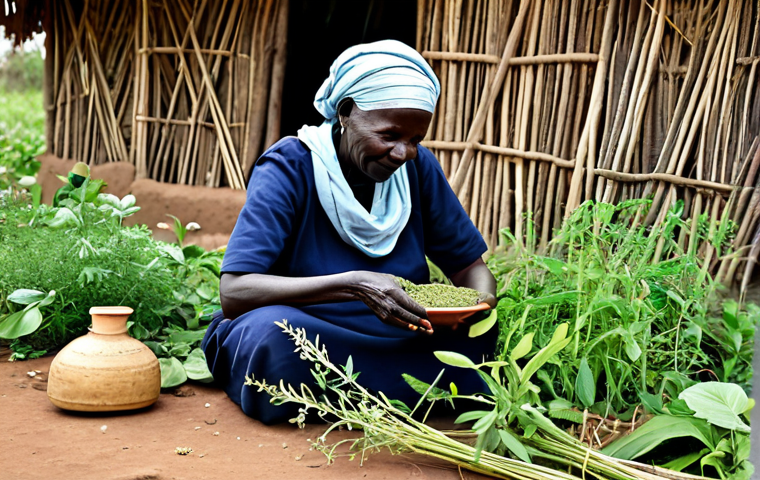 **
"A South Sudanese traditional healer, an older woman with a wise expression, fully clothed in modest traditional attire, preparing a herbal remedy in a rural village setting, surrounded by various medicinal plants. Safe for work, appropriate content, perfect anatomy, natural proportions, professional, family-friendly, showcasing the knowledge of traditional medicine, well-formed hands, proper finger count."
**
