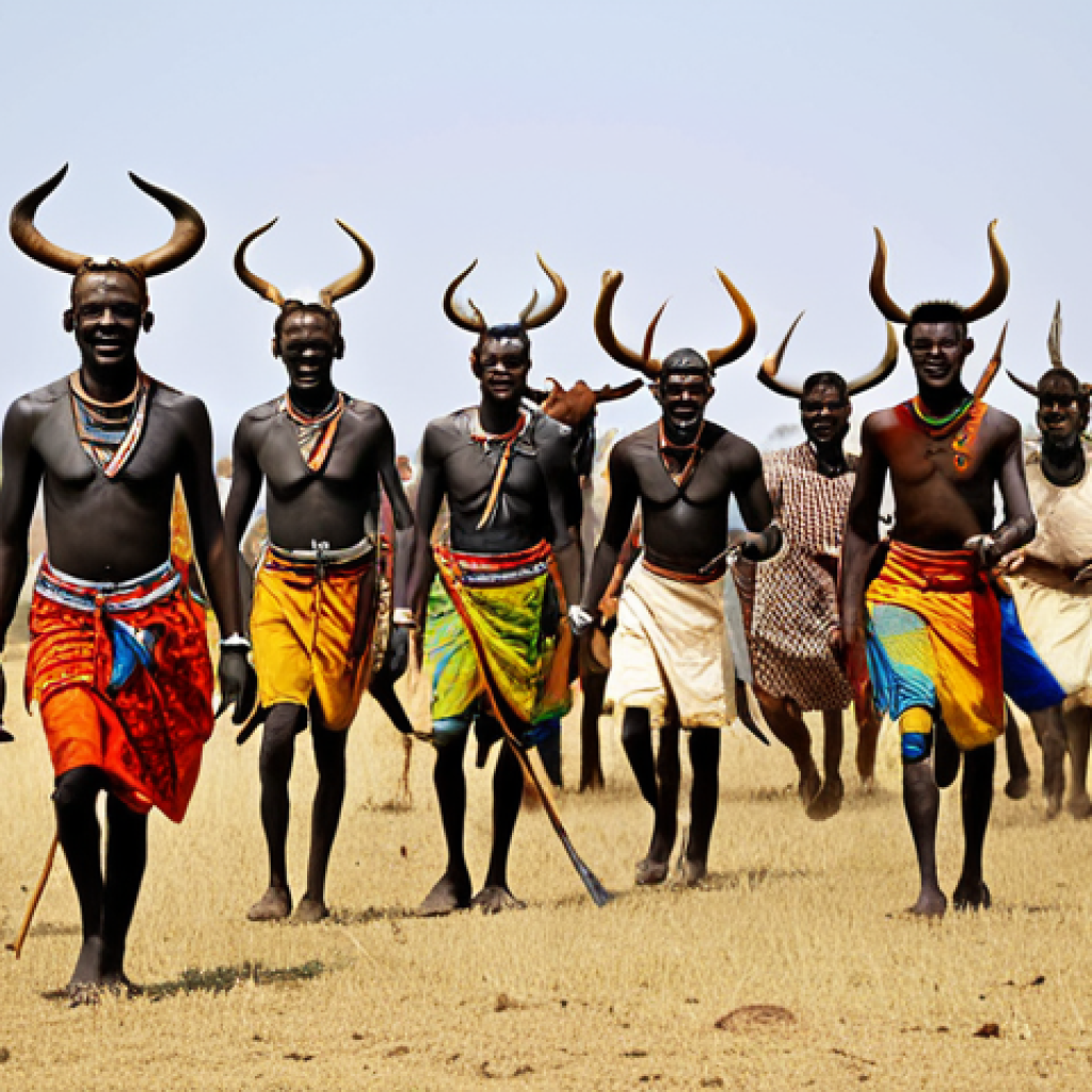 남수단에서 전통 춤 배우기 - Dinka Cattle Dance**

"A group of Dinka men fully clothed in traditional attire performing a cattle ...