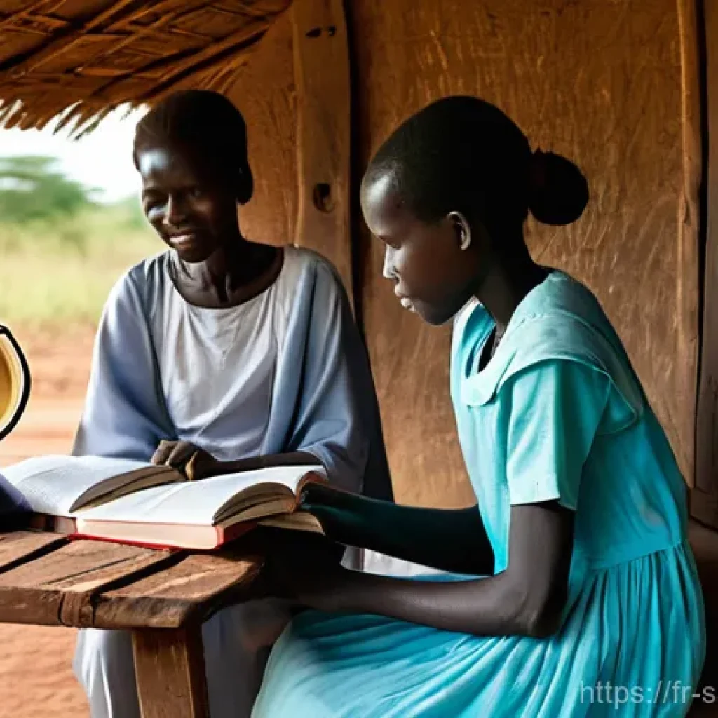 남수단의 친환경 프로젝트 - **Prompt 1: "A serene evening scene in a rural South Sudanese village. Inside a modest but well-kept...