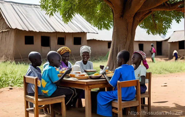 남수단의 한인 사회 - **Prompt 1: Community Connection and Shared Meals**
    "A heartwarming scene depicting Korean human...