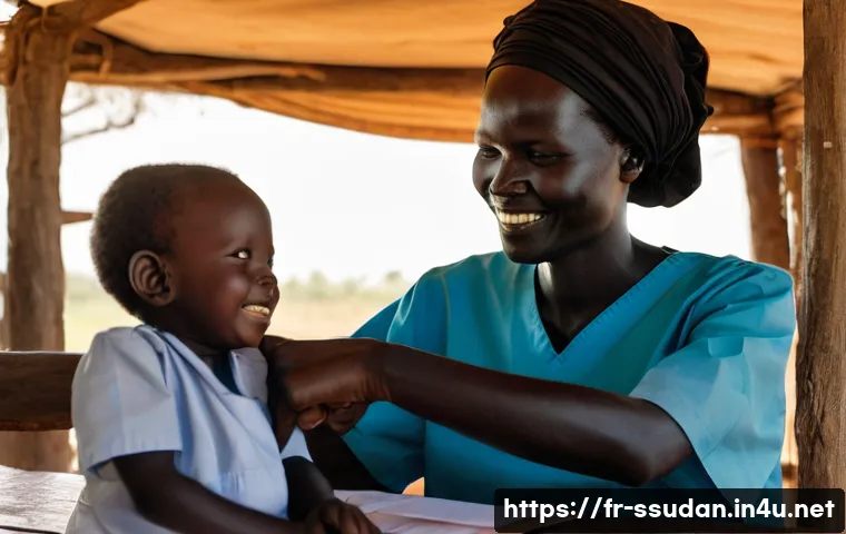 남수단 의료 환경 - **Prompt 1: A Dedicated Healthcare Hero in South Sudan**
    "A close-up, warm and hopeful portrait ...