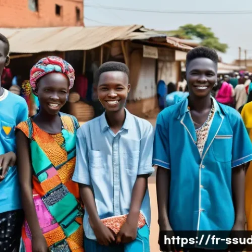 Home 25 남수단에서 한류 영향 - A vibrant urban street scene in Juba, South Sudan, showcasing a group of stylish teenagers wearing c...