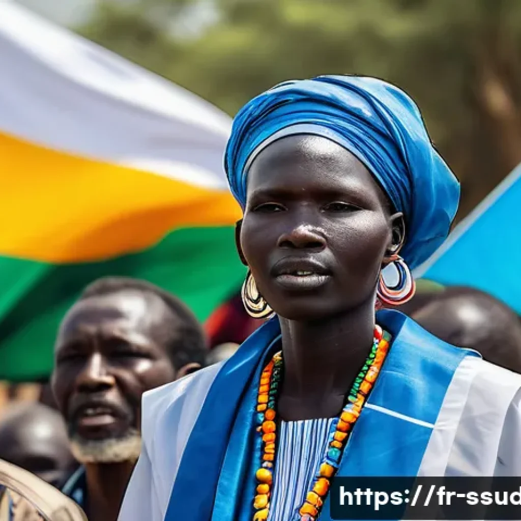 남수단 주요 정당 - A vibrant political rally scene in South Sudan featuring ethnically diverse groups including Dinka a...