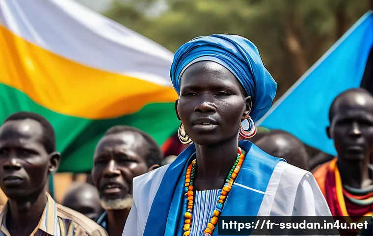 남수단 주요 정당 - A vibrant political rally scene in South Sudan featuring ethnically diverse groups including Dinka a...