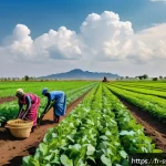 Home 20 남수단에서 한국 기업 진출 현황 - A vibrant South Sudanese agricultural scene showing local farmers in traditional clothing working to...