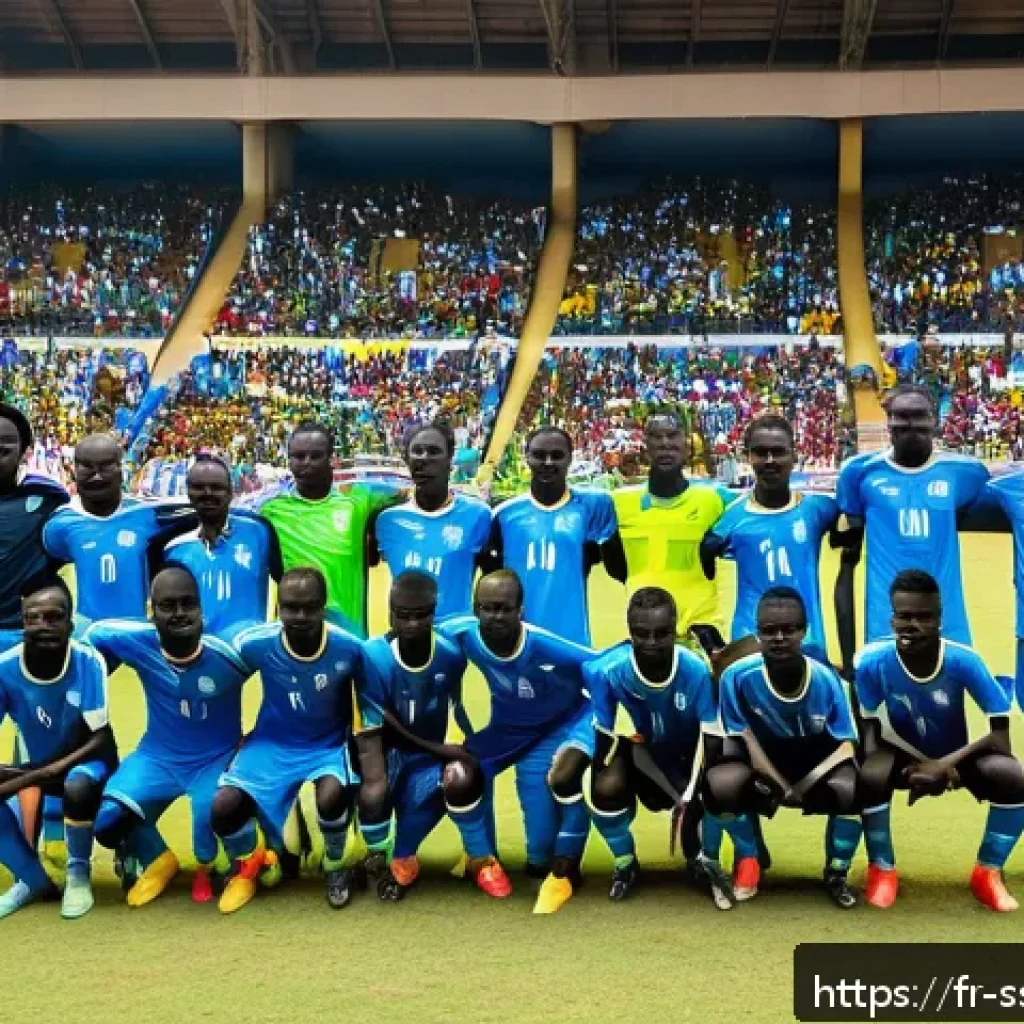 남수단 대표 축구팀 - A dynamic South Sudan national football team match scene, showcasing a diverse group of young male p...