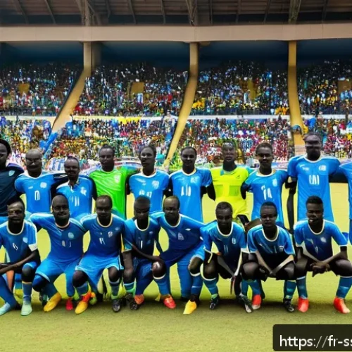 Home 30 남수단 대표 축구팀 - A dynamic South Sudan national football team match scene, showcasing a diverse group of young male p...