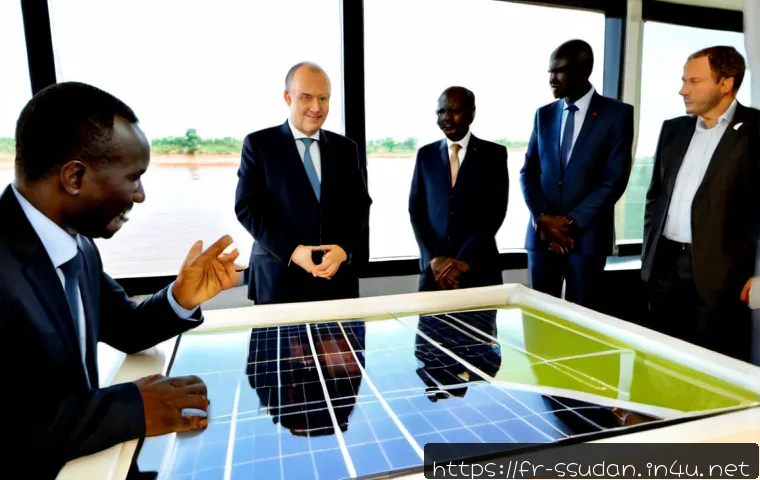 남수단의 외국인 투자 유치 정책 - Photorealistic foreign investment meeting in a modern Juba office, South Sudanese government advisor...