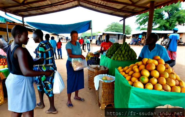 Home 17 남수단의 시장과 쇼핑 명소 - Photorealistic morning scene at a vibrant open-air market in Juba, South Sudan, friendly local vendo...